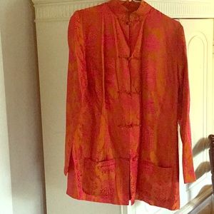 Shanghai Tang tangerine/cherry silk jacket